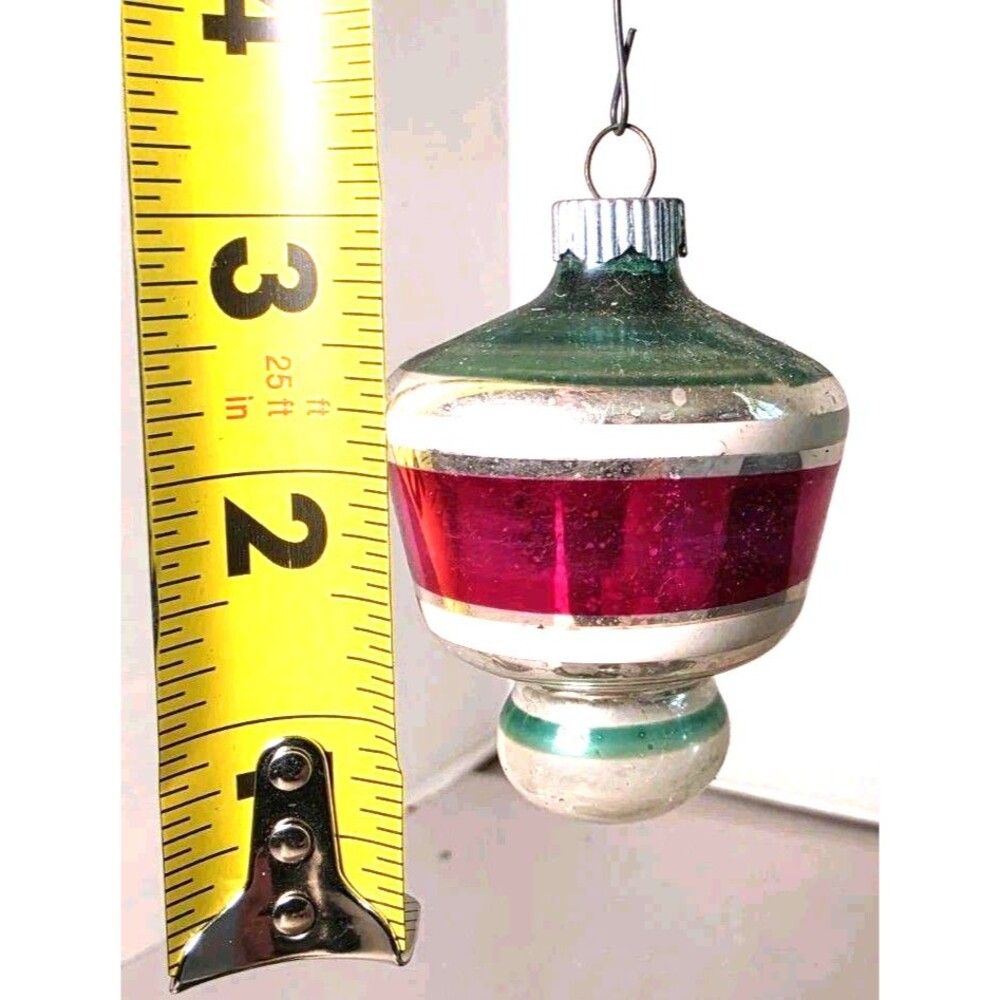 Vintage Shiny Brite Lantern Glass Christmas Ornament Pink and Green Stripes - Picture 2 of 4